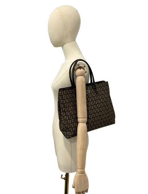 Fendi Zucchino Canvas and Leather Tote Bag