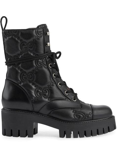 Gucci Womens GG Matelasse Lace-Up Boots