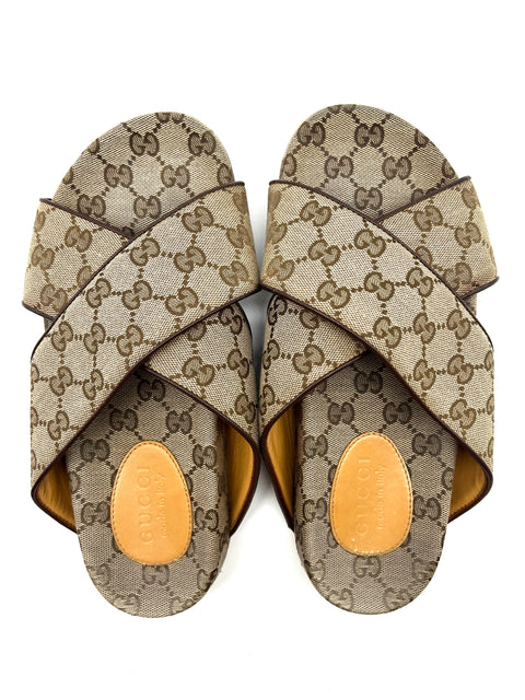 Gucci Unisex Canvas Cross-Over Slides