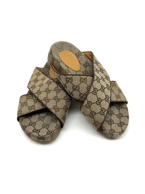 Gucci Unisex Canvas Cross-Over Slides