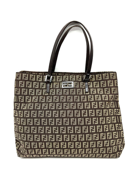 Fendi Zucchino Canvas and Leather Tote Bag