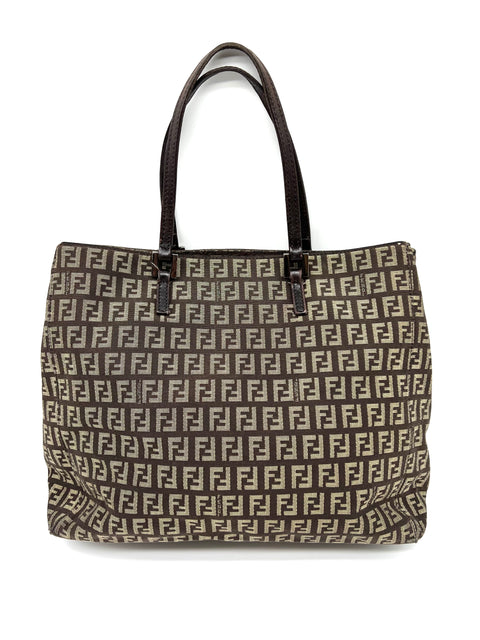 Fendi Zucchino Canvas and Leather Tote Bag