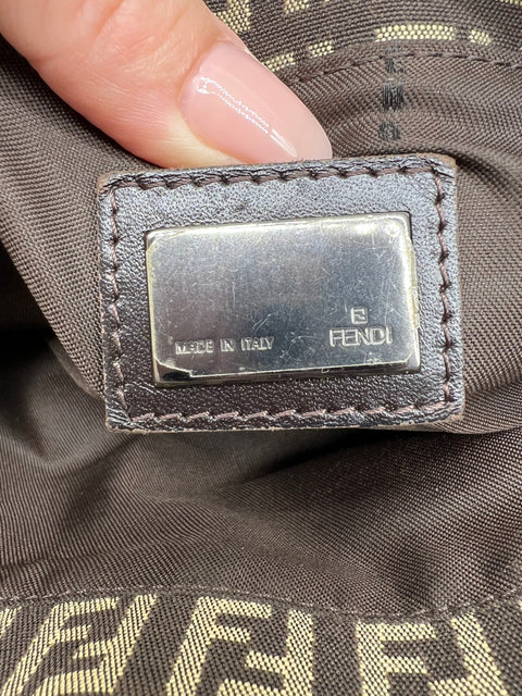 Fendi Zucchino Canvas and Leather Tote Bag