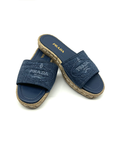 Prada Denim Espadrille Slides