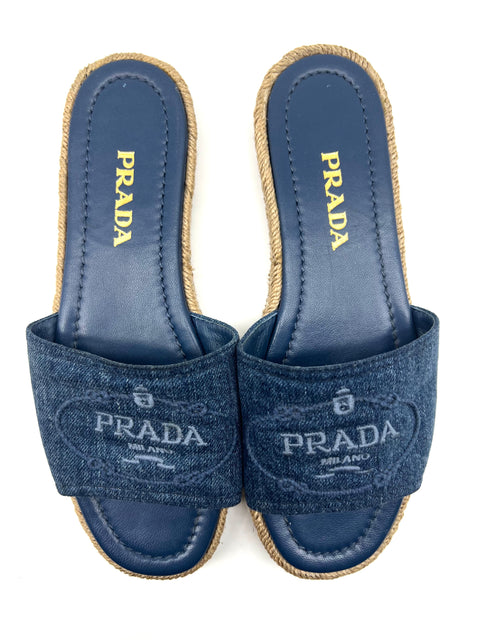 Prada Denim Espadrille Slides