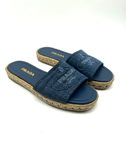 Prada Denim Espadrille Slides