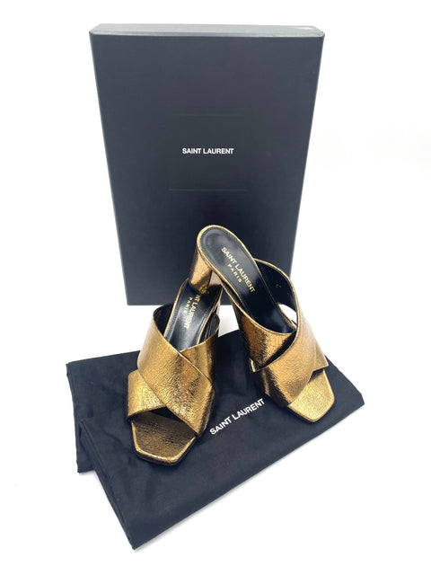 Saint Laurent Metallic Cross-Over Mules