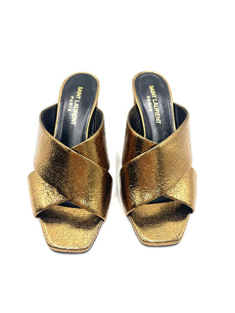 Saint Laurent Metallic Cross-Over Mules