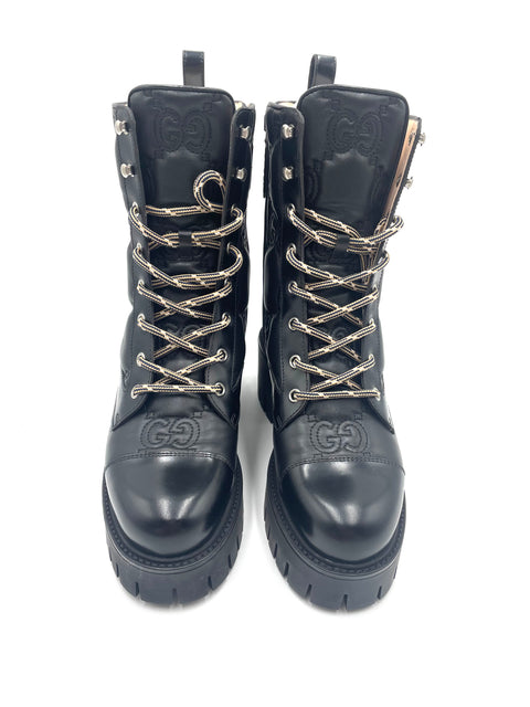 Gucci Womens GG Matelasse Lace-Up Boots