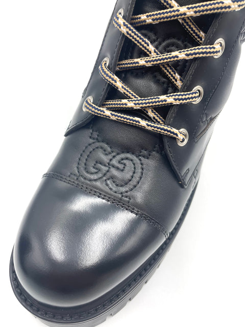 Gucci Womens GG Matelasse Lace-Up Boots