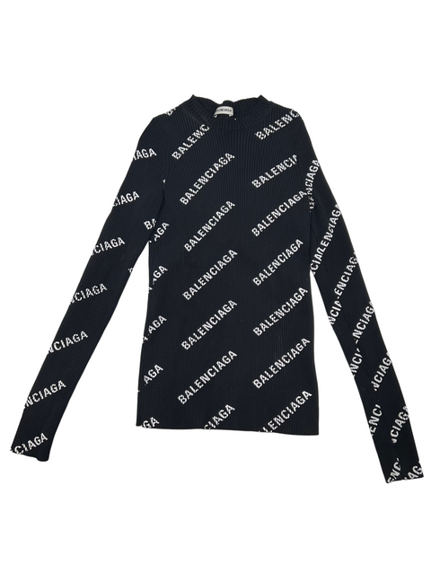 Balenciaga Allover Logo Printed Rib Knit Top