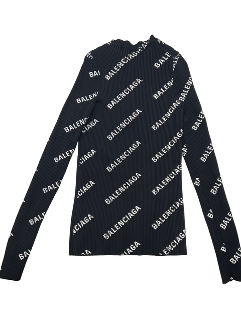 Balenciaga Allover Logo Printed Rib Knit Top