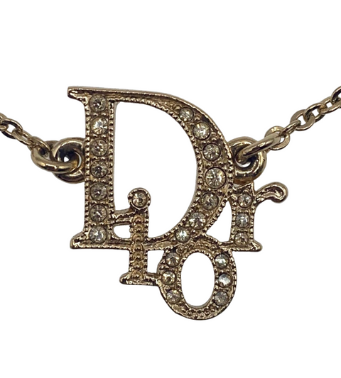 Christian Dior Logo Rhinestone Necklace