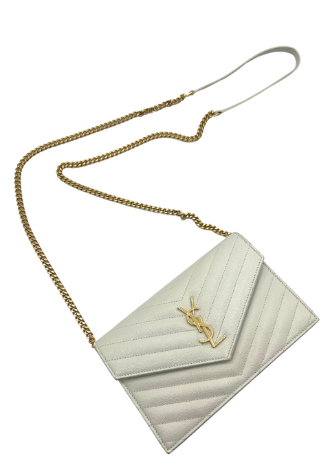 Saint Laurent Envelope Chain Wallet in Cream