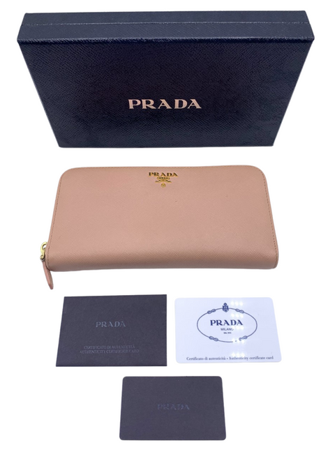 Prada Zip Around Saffiano Leather Wallet