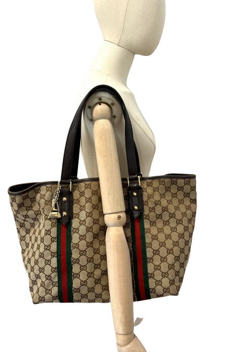 Gucci Canvas and Leather Tote Bag with Charms