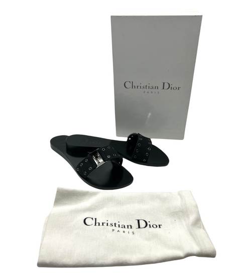 Christian Dior Black Leather Slides