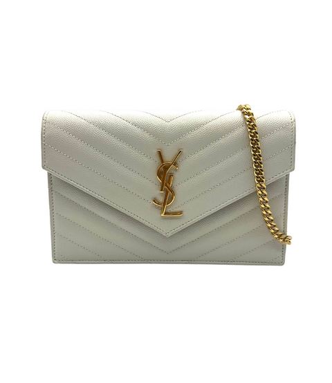 Saint Laurent Envelope Chain Wallet in Cream