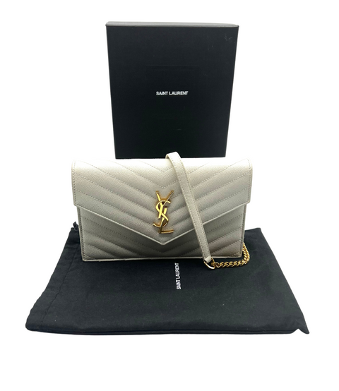 Saint Laurent Envelope Chain Wallet in Cream