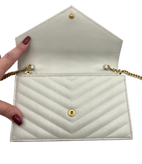 Saint Laurent Envelope Chain Wallet in Cream