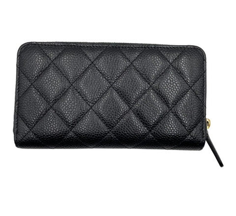 Chanel Black Caviar Leather Zip Around Wallet