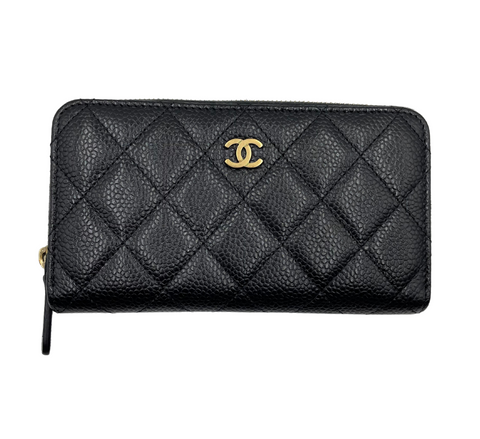 Chanel Black Caviar Leather Zip Around Wallet