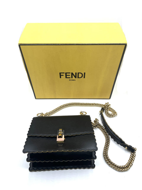 Fendi Black Leather Scalloped Kan I Shoulder Bag