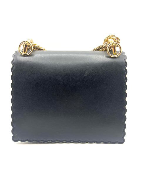 Fendi Black Leather Scalloped Kan I Shoulder Bag