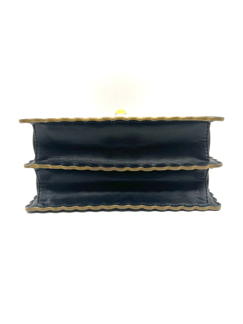 Fendi Black Leather Scalloped Kan I Shoulder Bag