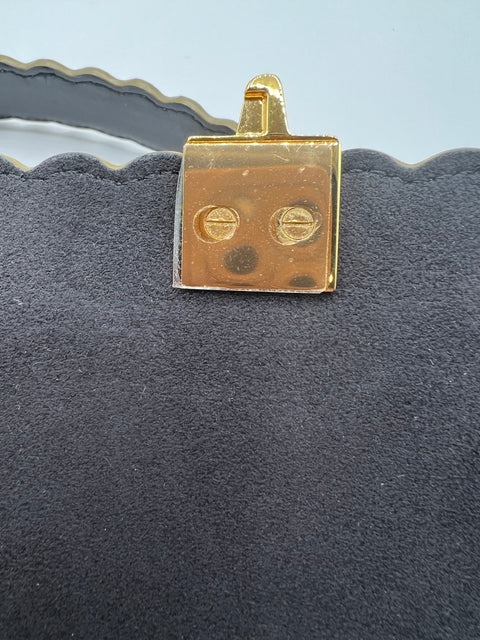 Fendi Black Leather Scalloped Kan I Shoulder Bag