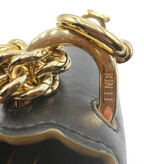 Fendi Black Leather Scalloped Kan I Shoulder Bag