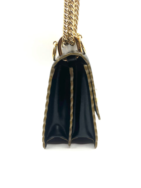 Fendi Black Leather Scalloped Kan I Shoulder Bag