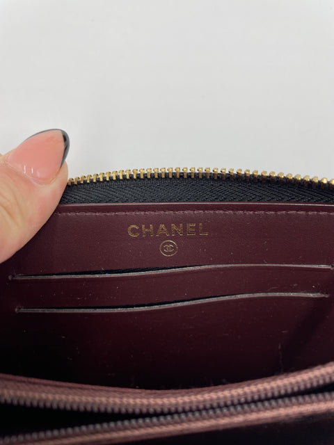 Chanel Black Caviar Leather Zip Around Wallet