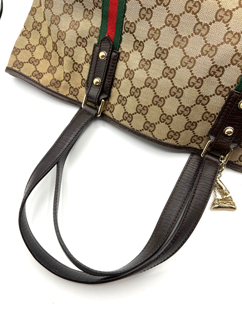 Gucci Canvas and Leather Tote Bag with Charms