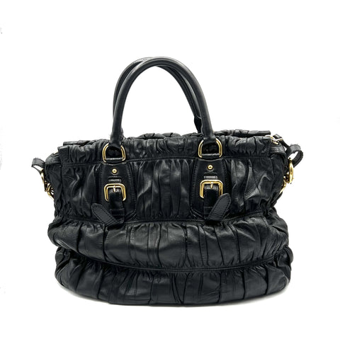 Prada Black Nappa Leather Gaufre Tote Bag