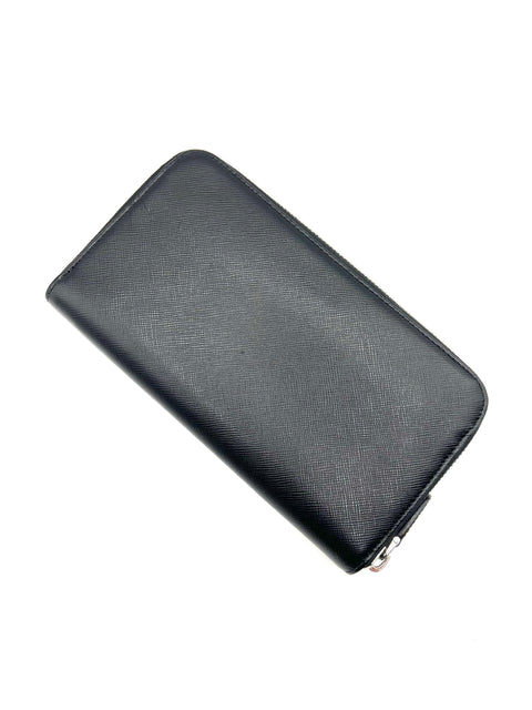 Prada Black Saffiano Leather Zip Around Wallet