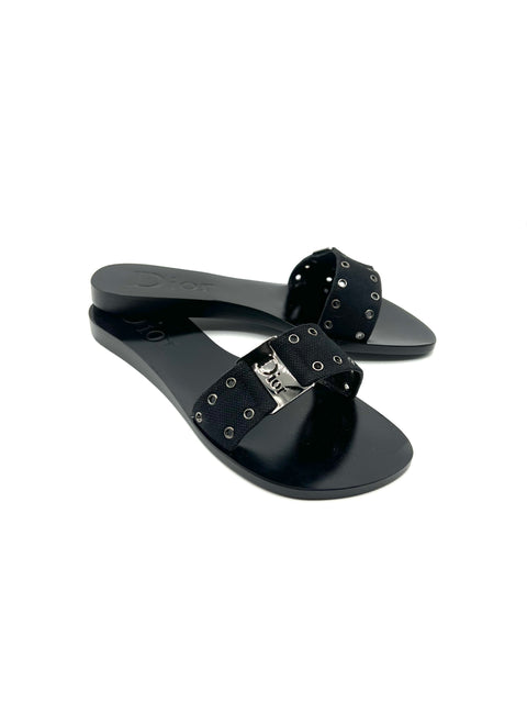 Christian Dior Black Leather Slides