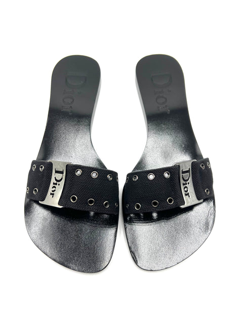 Christian Dior Black Leather Slides