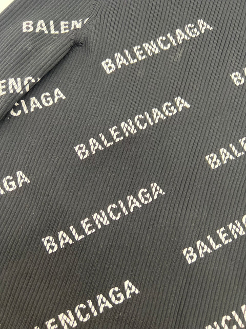 Balenciaga Allover Logo Printed Rib Knit Top