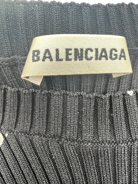 Balenciaga Allover Logo Printed Rib Knit Top