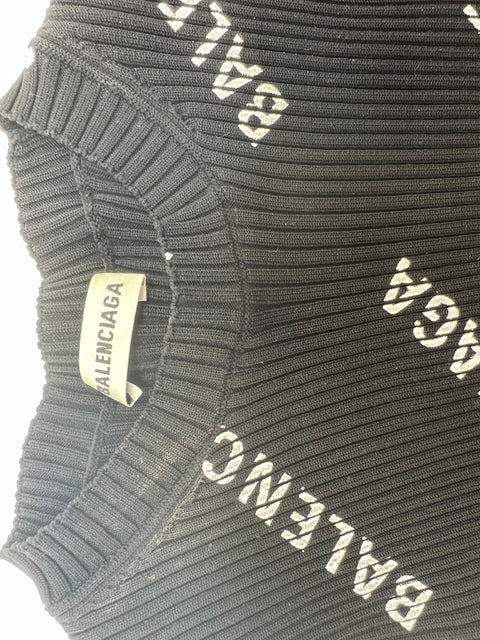 Balenciaga Allover Logo Printed Rib Knit Top