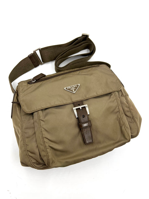 Prada Nylon and Leather Buckle Crossbody Bag