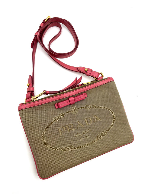 Prada Logo Jacquard Fabric and Leather Crossbody Bag