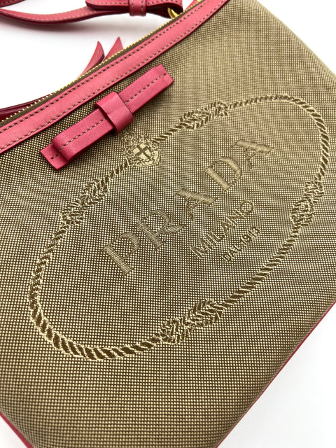Prada Logo Jacquard Fabric and Leather Crossbody Bag
