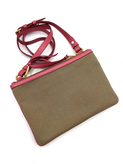 Prada Logo Jacquard Fabric and Leather Crossbody Bag