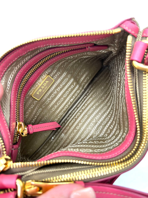 Prada Logo Jacquard Fabric and Leather Crossbody Bag