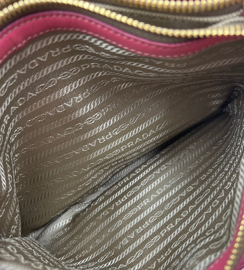 Prada Logo Jacquard Fabric and Leather Crossbody Bag