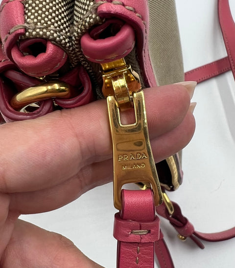 Prada Logo Jacquard Fabric and Leather Crossbody Bag