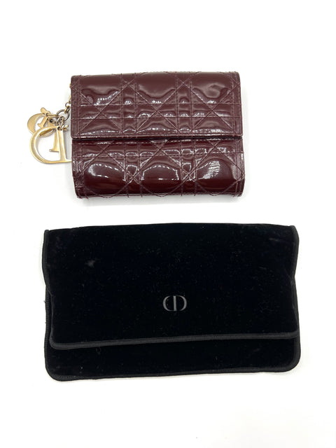 Christian Dior Cannage Patent Burgundy Wallet