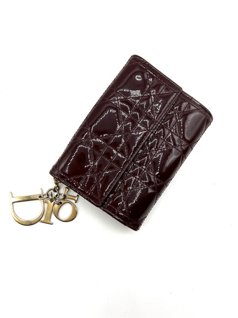 Christian Dior Cannage Patent Burgundy Wallet